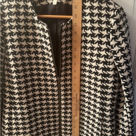 Talbots Wool Blend Black & White Houndstooth Blazer Zip Front lined - Picture 5 of 8